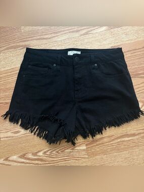 Elan Black Frayed Hem Denim Shorts